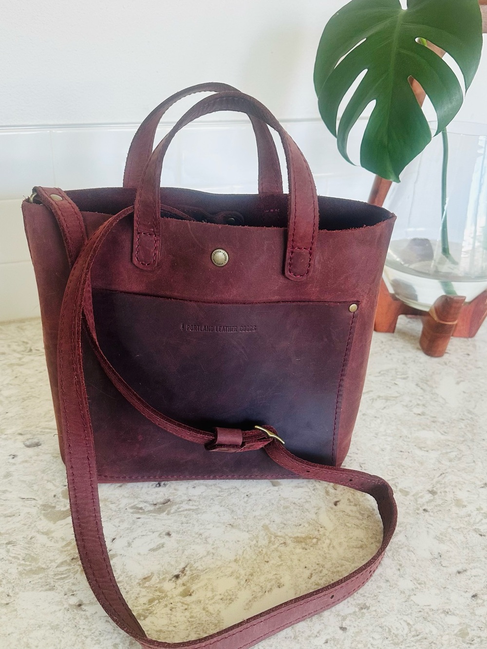 Portland Leather Burgundy Crossbody Tote with Front Pocket